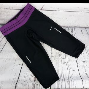 Nike Dri-Fit Black Purple Stretch Capri Pants Xs *